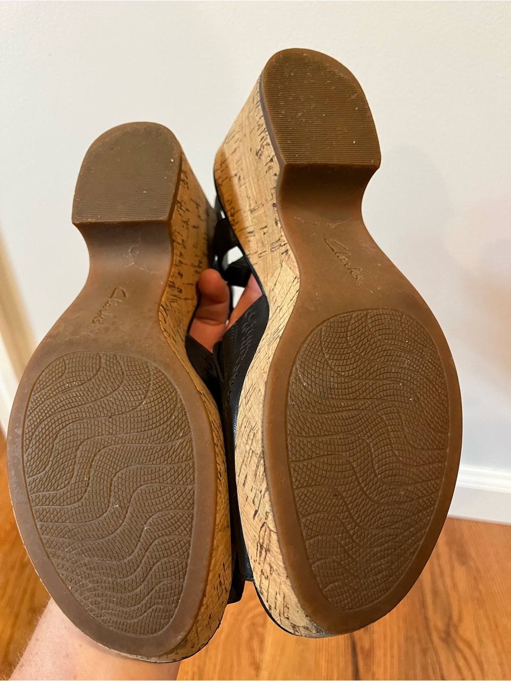 Clarks "Maritsa Nila" Perforated Leather Cork Wedge Sandals - Picture 4 of 11